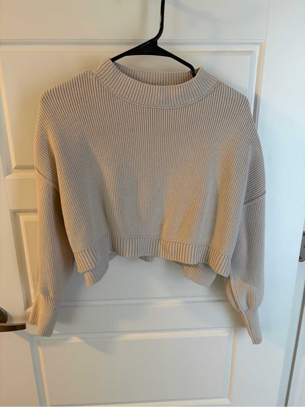 Free People Boxy Cropped Ribbed Crew Sweater - Light Beige